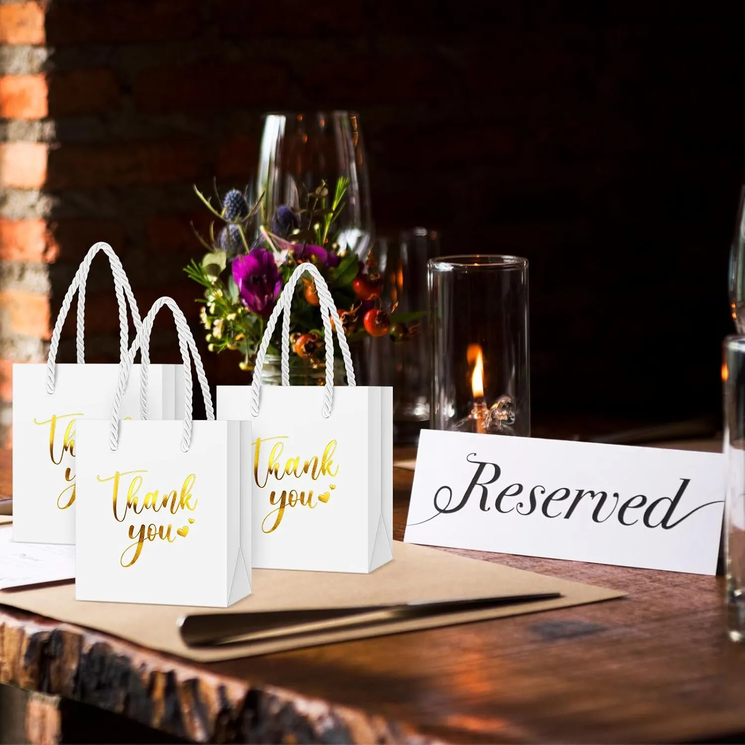 Honoson 30 Pcs Mini Gift Bag with Handle 4 x 2.75 x 4.5'' Small Thank You Paper Bag for Wedding Baby Shower Birthday Graduation Thanksgiving Party Favor Supplies(White/Gold)