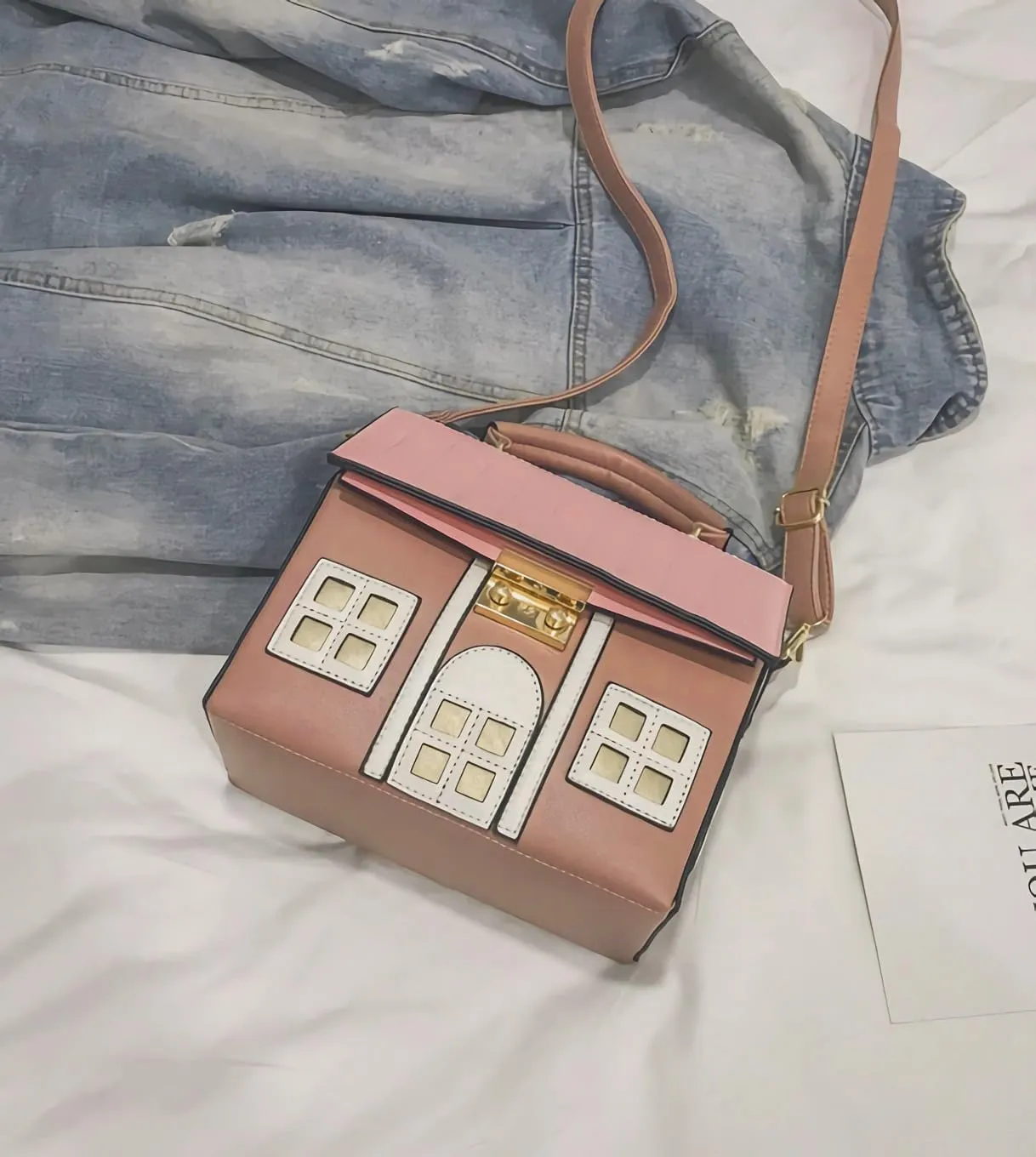 House Shaped Unique Novelty Purse for Women Mini Funny Weird Shoulder Crossbody Bag Handbag Clutch PU Leather