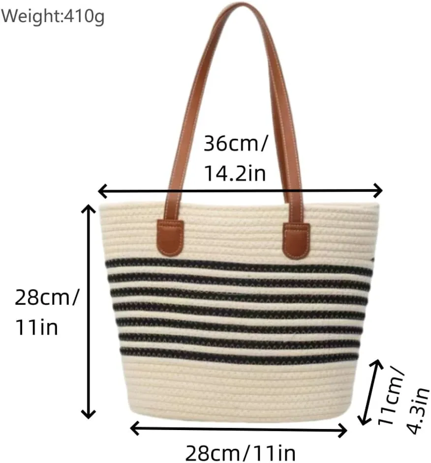 Hycurey Summer Beach Bag for Women Stripes Woven Tote Bag Casual Classics Hand Shoulder Bags Hobo Bags with Large Capacity