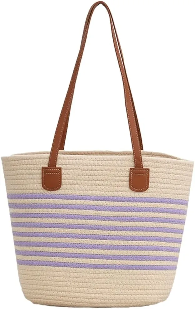 Hycurey Summer Beach Bag for Women Stripes Woven Tote Bag Casual Classics Hand Shoulder Bags Hobo Bags with Large Capacity