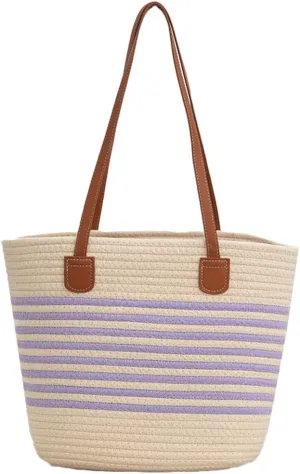 Hycurey Summer Beach Bag for Women Stripes Woven Tote Bag Casual Classics Hand Shoulder Bags Hobo Bags with Large Capacity