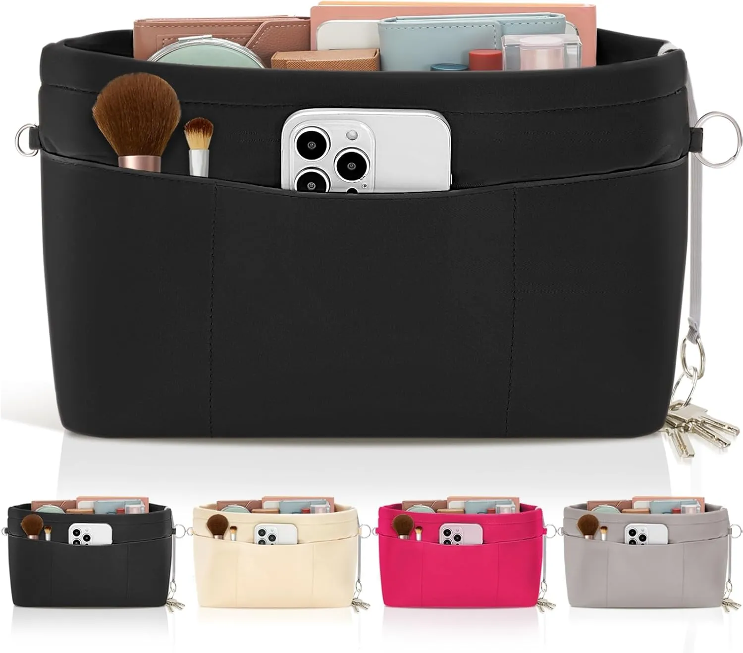 HyFanStr Purse Organizer Insert with Zipped Top for Tote Bag, Handbag Shaper with 13 Pockets