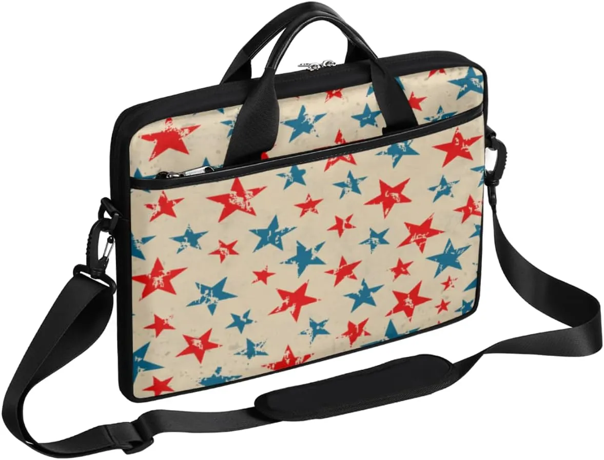 Independence Day Vintage Star Laptop Shoulder Messenger Bag Waterproof Laptop Briefcase Handle Padded Strap