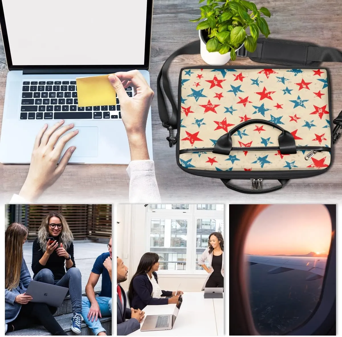 Independence Day Vintage Star Laptop Shoulder Messenger Bag Waterproof Laptop Briefcase Handle Padded Strap