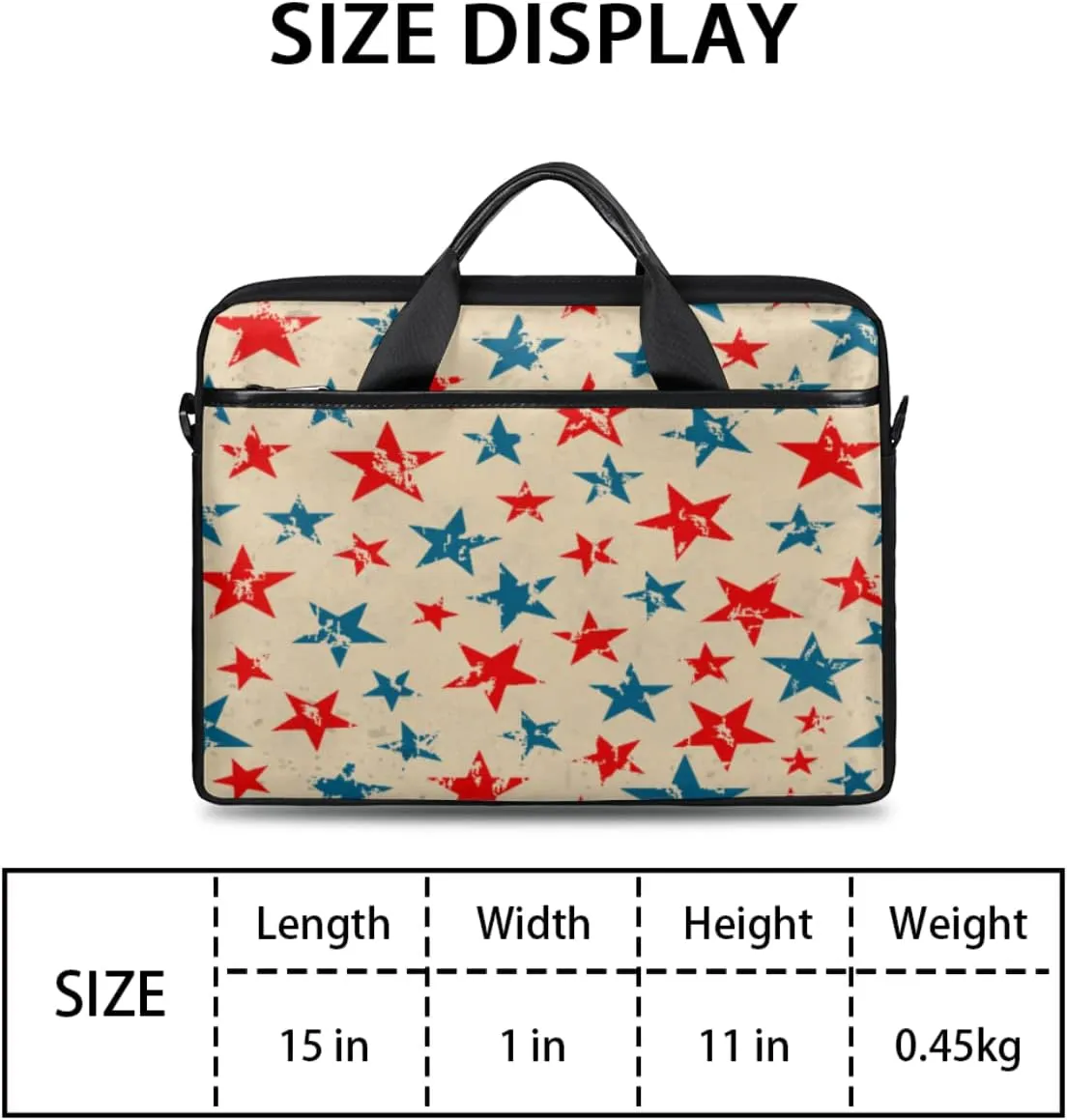 Independence Day Vintage Star Laptop Shoulder Messenger Bag Waterproof Laptop Briefcase Handle Padded Strap