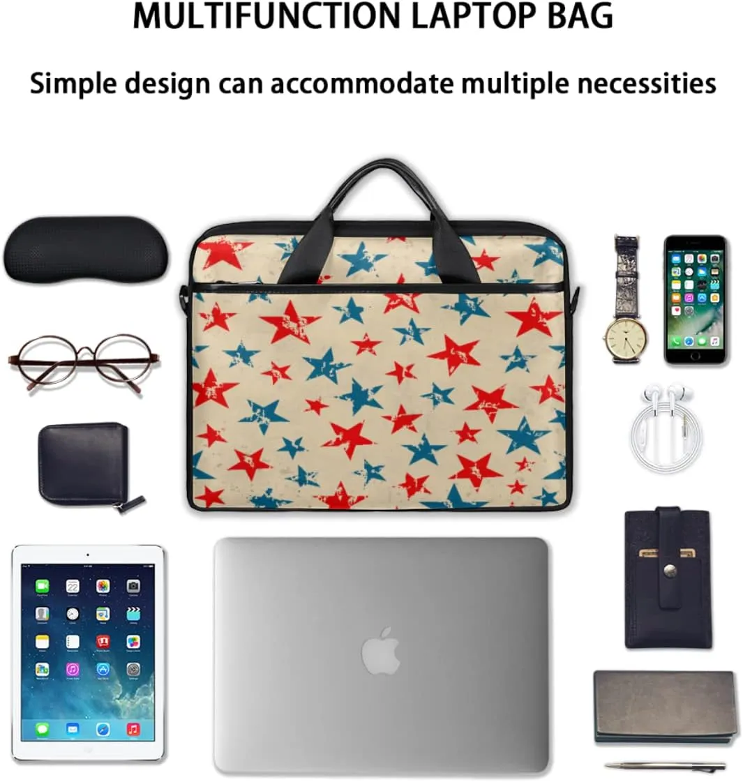 Independence Day Vintage Star Laptop Shoulder Messenger Bag Waterproof Laptop Briefcase Handle Padded Strap