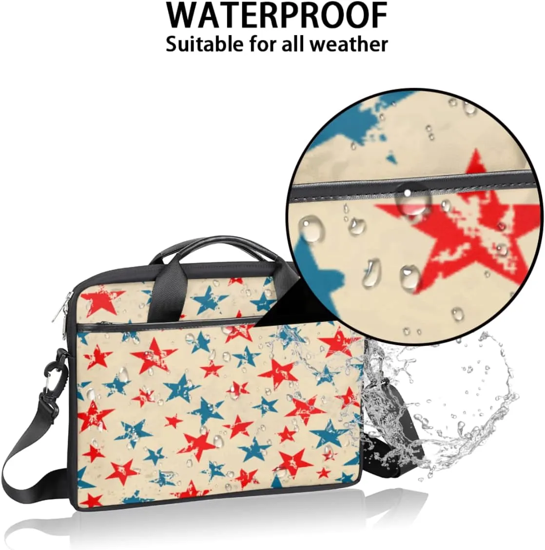 Independence Day Vintage Star Laptop Shoulder Messenger Bag Waterproof Laptop Briefcase Handle Padded Strap