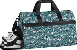 Indigo Blue Leopard Pattern Gym Bag Womens Mens Travel Duffel Bag Sport Gym Tote Bags Weekend Overnight Bag Gymbag with Shoe Compartment