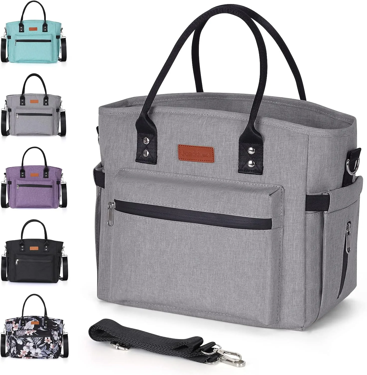 Insulated Lunch Bag for Women Men,Adult Lunch Box for Women with Adjustable Shoulder Strap,Portable Large Lunch Tote Bag for Office Work Picnic Beach,Reusable Lunch Cooler Bag Gray