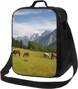 Insulated Lunch Bags Mountain Pasture Grazing Horses Lunch Box for Men Women Reusable Cooler Bag Lunch Tote Bag for Work