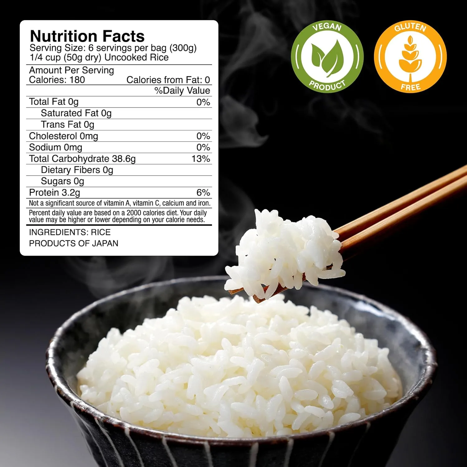 IRIS Ultra Premium Japanese Short Grain White Sticky Sushi Rice, Nanatsuboshi, Dried Uncooked Rice, Gluten Free, Vegan, Low Fat, Product of Japan, 3.3 lb (5-Pack, 300g)