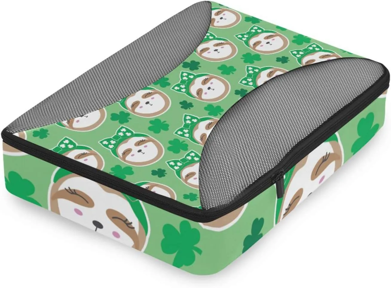 Irish Sloth Seamless Shamrock Clovers Lucky Leaves Saint Patrick 4 PCs Set Packing Bags, Luggage Organizer Bag, Portable Cube Toiletry bag, Durable Travel Cosmetic Storage Bag for Men Women
