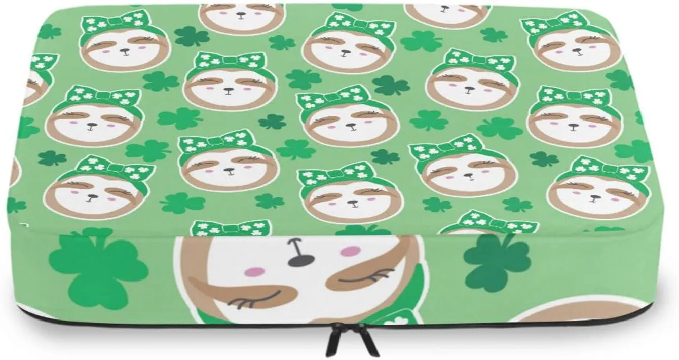 Irish Sloth Seamless Shamrock Clovers Lucky Leaves Saint Patrick 4 PCs Set Packing Bags, Luggage Organizer Bag, Portable Cube Toiletry bag, Durable Travel Cosmetic Storage Bag for Men Women
