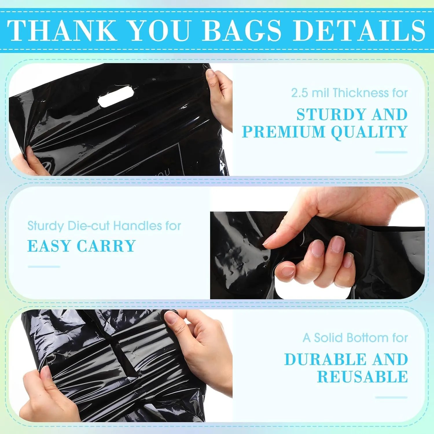 Janlaugh 150 Pcs Large Thank You Bags with Handle Bulk 16 x 18 Inch Thick Plastic Shopping Merchandise Boutique Retail Gift Goodie Bags 2.36 Mil(Black)