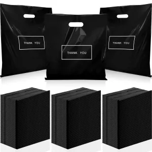 Janlaugh 150 Pcs Large Thank You Bags with Handle Bulk 16 x 18 Inch Thick Plastic Shopping Merchandise Boutique Retail Gift Goodie Bags 2.36 Mil(Black)