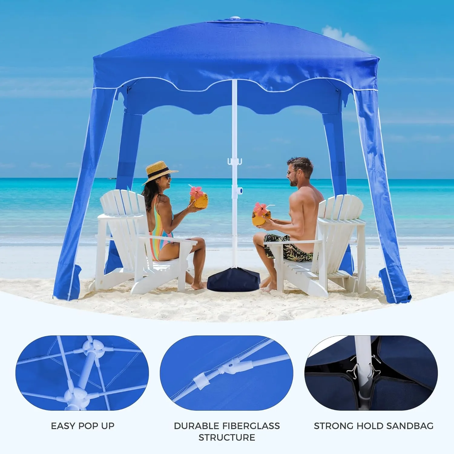 JEAREY Beach Cabana, Beach Cabanas for Sand, Beach Cabana with Detachable Sand Anchor & Side Wall