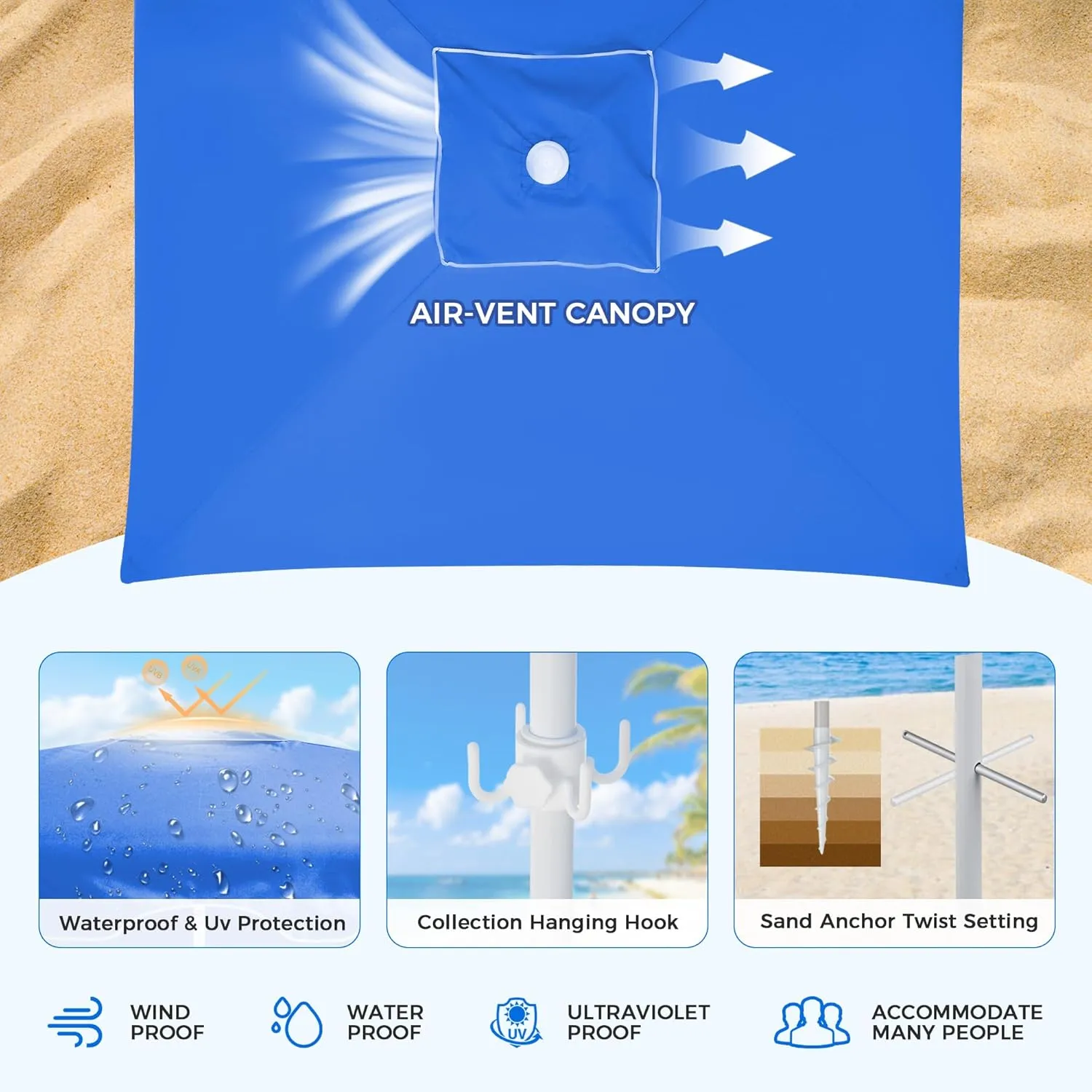 JEAREY Beach Cabana, Beach Cabanas for Sand, Beach Cabana with Detachable Sand Anchor & Side Wall