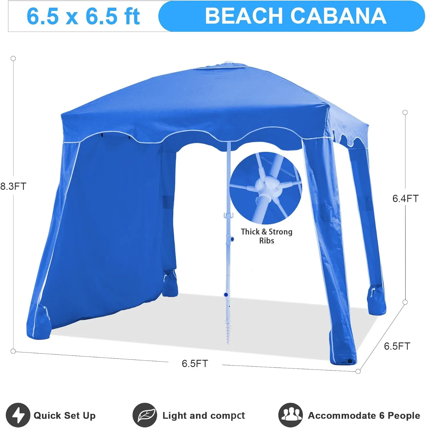 JEAREY Beach Cabana, Beach Cabanas for Sand, Beach Cabana with Detachable Sand Anchor & Side Wall
