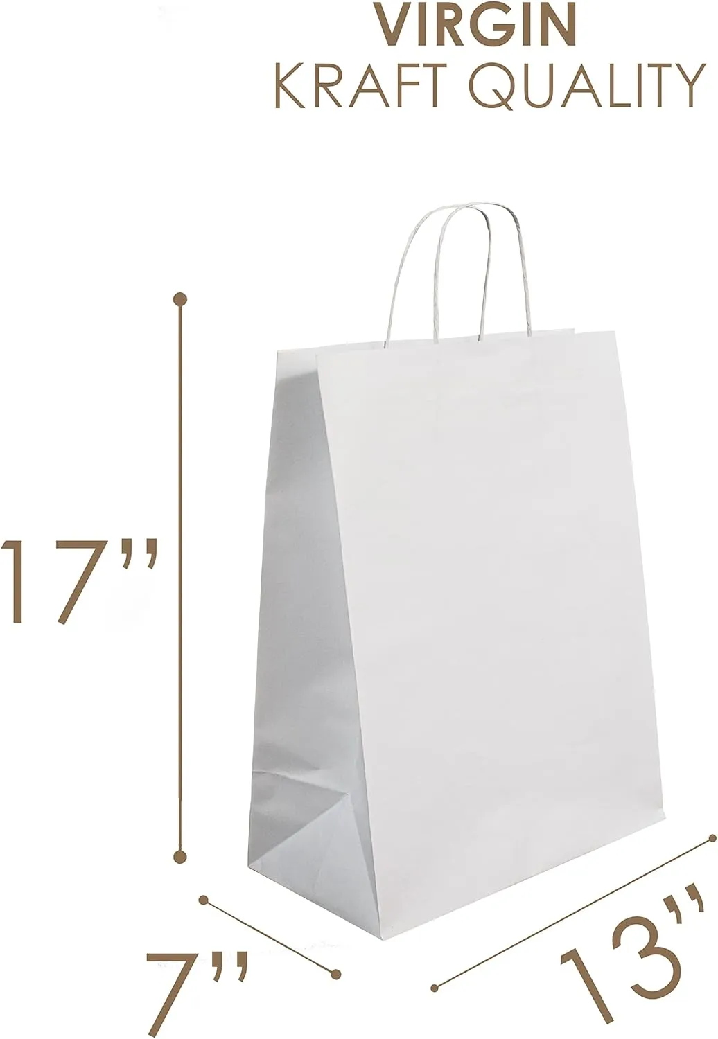 JET PAPER BAGS - 13”x7”x17” [50 Pcs] Large White Paper Bags with Handles Prime for Takeout, Grocery, Goody, Retail, Party, Gifts, Weddings - Recyclable Kraft Paper Gift Bags with Handles
