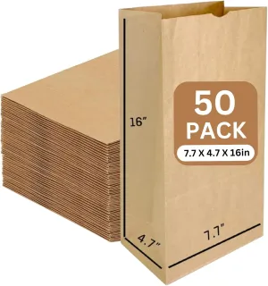 [JET] Paper Paper Bags (50 Pcs) - Heavy Duty, Kraft Paper Sandwich Bags, Snack Bags, Treat Bags, Bread Bags, Lunch Bags, Reusable Small Grocery Bags - Recyclable