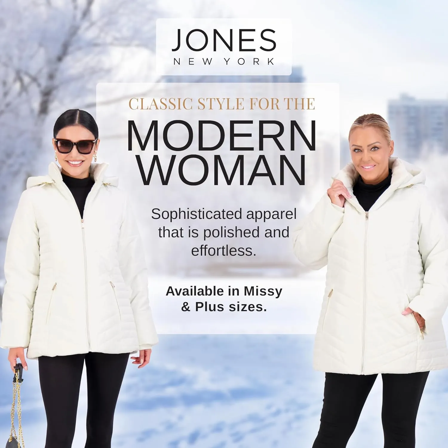 Jones NY Women's Puffer Jacket Zippered Removable Bungee Hood Womens Winter Coat