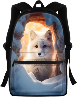 JooMeryer Cool Fox Wolf Printed Backpack for Kid Teen Boys Girls Casual School Bag Shoulder Bags with Front Zipper Pocket,Cute Fox