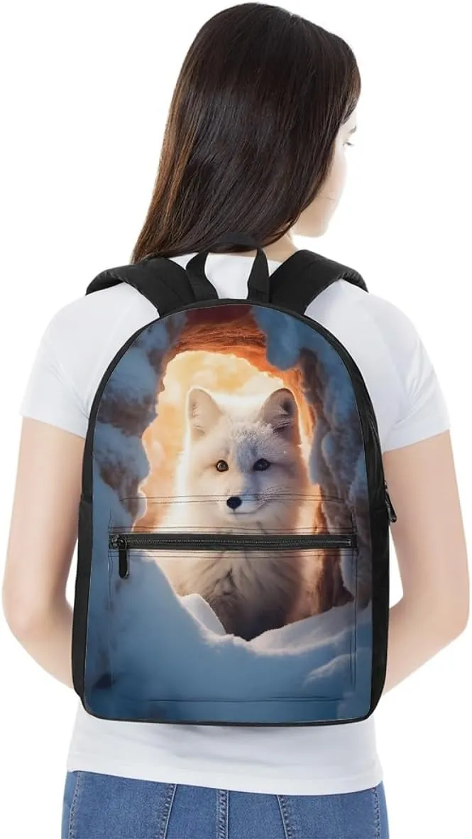 JooMeryer Cool Fox Wolf Printed Backpack for Kid Teen Boys Girls Casual School Bag Shoulder Bags with Front Zipper Pocket,Cute Fox