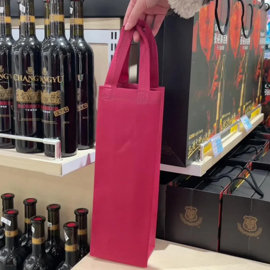 JZTang 12 Pcs Wine Bags 14'' x 6.4'' x 3.2'' Wine Bags for Wine Bottles Gifts Reusable Wine Gift Bags with Handles, Darken Red (Red D)