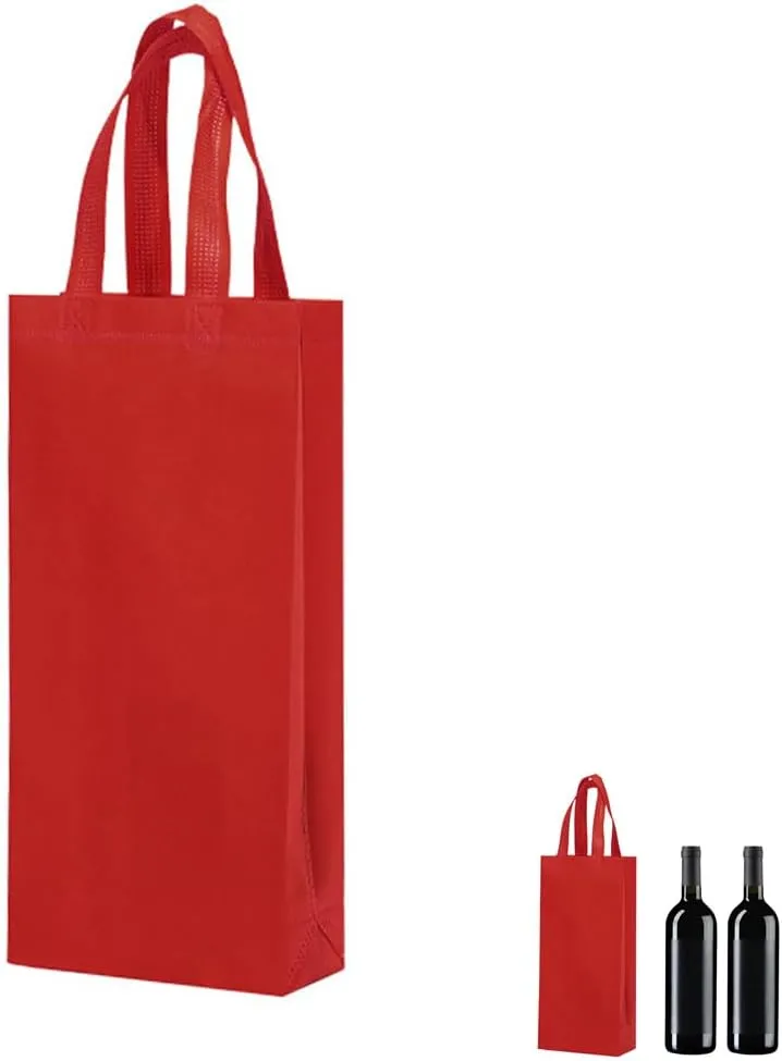 JZTang 12 Pcs Wine Bags 14'' x 6.4'' x 3.2'' Wine Bags for Wine Bottles Gifts Reusable Wine Gift Bags with Handles, Darken Red (Red D)