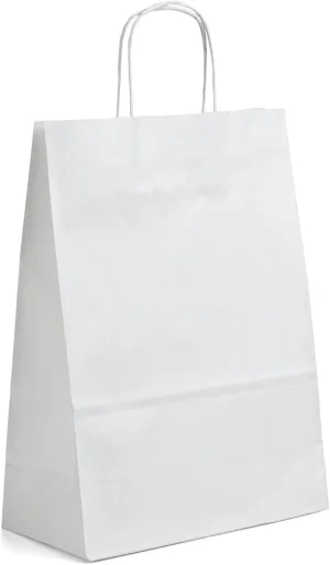 KAGAZ Paper Bags with Handles,10x5x13 Inches, 25 bags, Kraft Shopping and Party gift Bags (White)