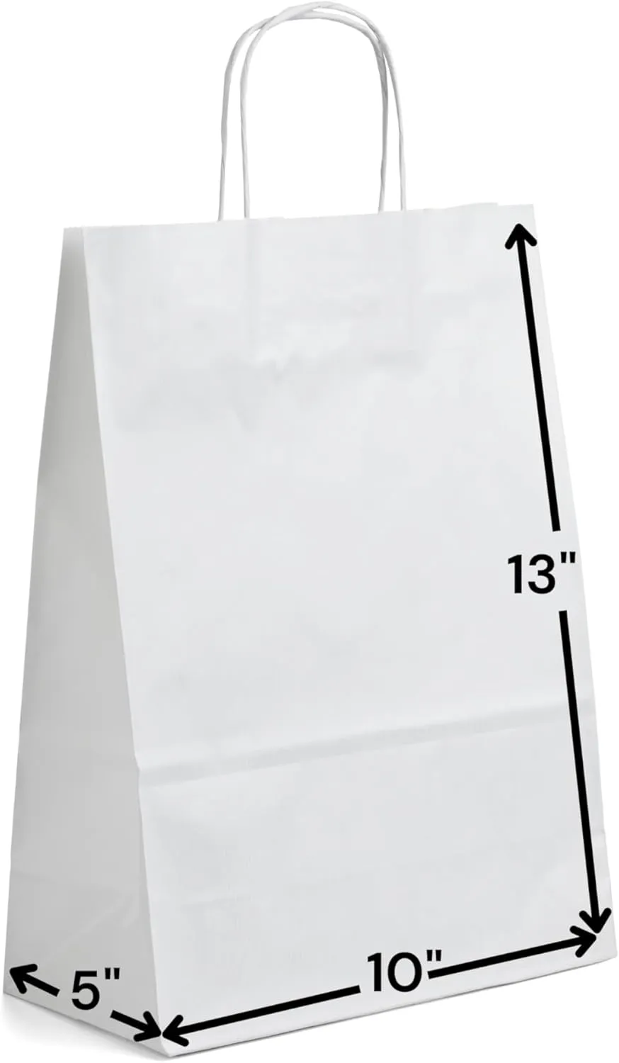 KAGAZ Paper Bags with Handles,10x5x13 Inches, 25 bags, Kraft Shopping and Party gift Bags (White)