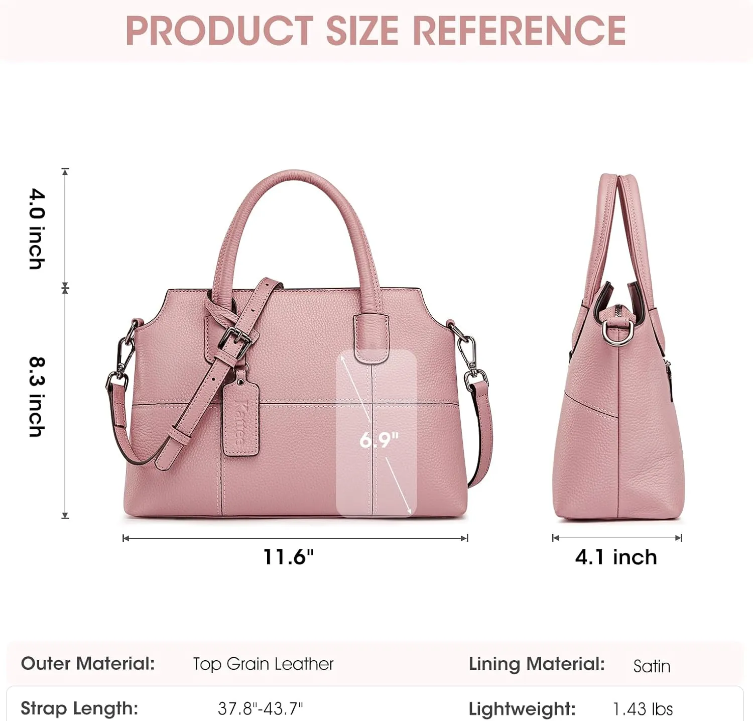 Kattee Genuine Leather Handbags for Women, Soft Hobo Satchel Shoulder Crossbody Bags Ladies Purses