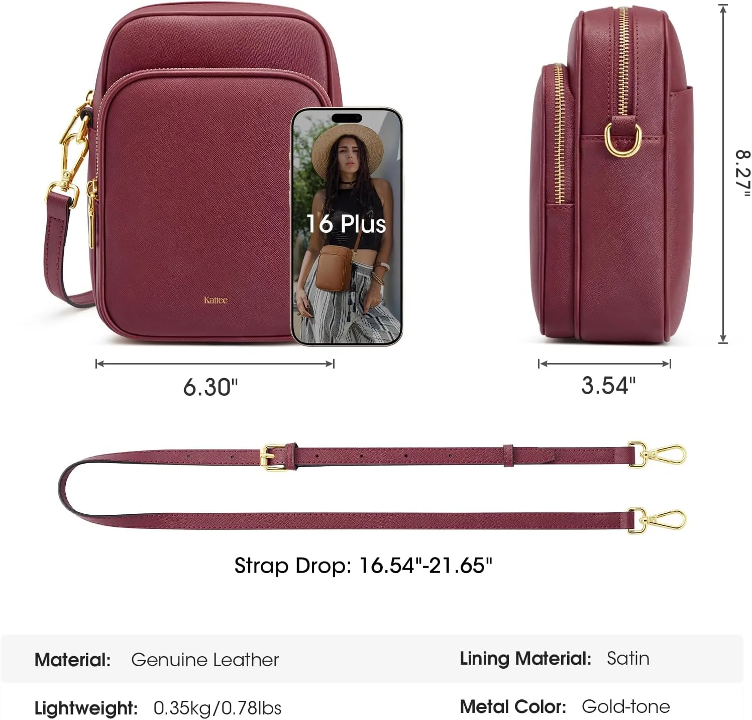 Kattee Leather Crossbody Bags for Women, Small Genuine Leather Purses and Handbags, Shoulder Cross Body Bag for Woman