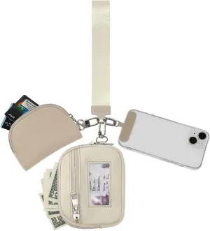 Keychain Wallet Mini Zip Around Dual Pouch Wristlet Detachable Coin Purse for Women and Men with Phone Tether Tab
