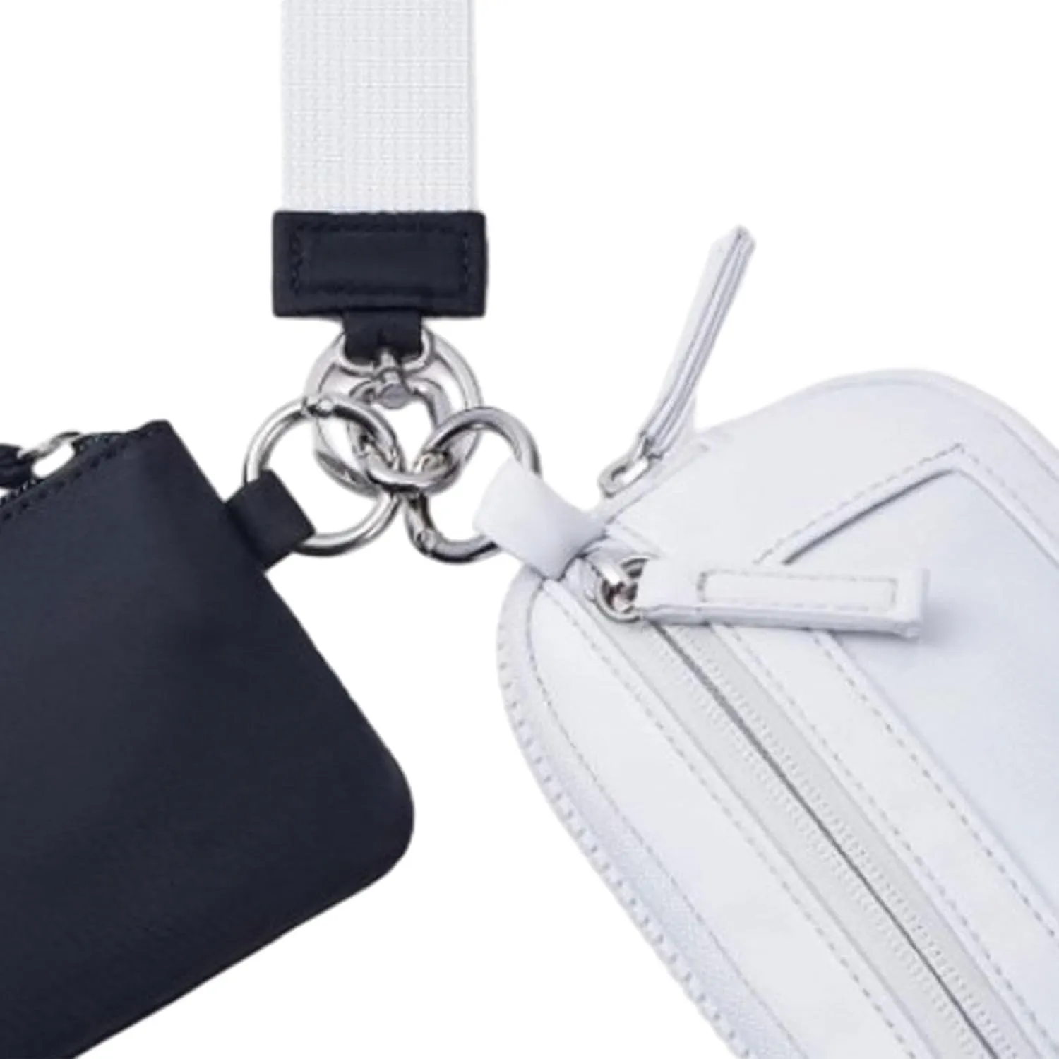 Keychain Wristlet Wallet Double Pouch Key Chain Bag Elegant Women Men Purse for Beach Shopping Holidays Valentines Gift Travel, Black Gray