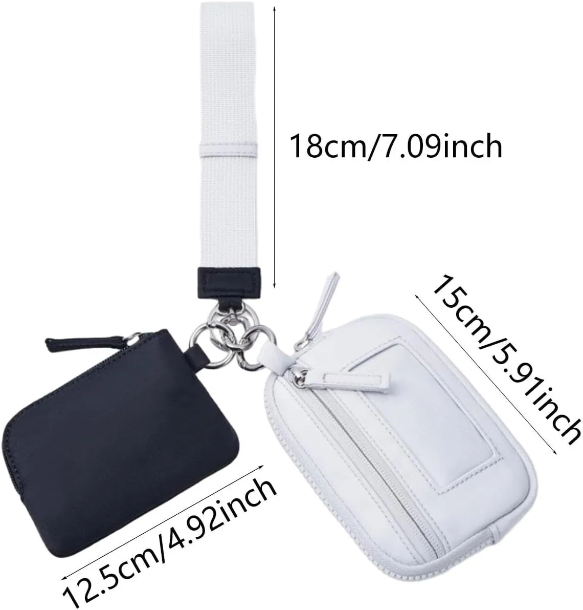 Keychain Wristlet Wallet Double Pouch Key Chain Bag Elegant Women Men Purse for Beach Shopping Holidays Valentines Gift Travel, Black Gray