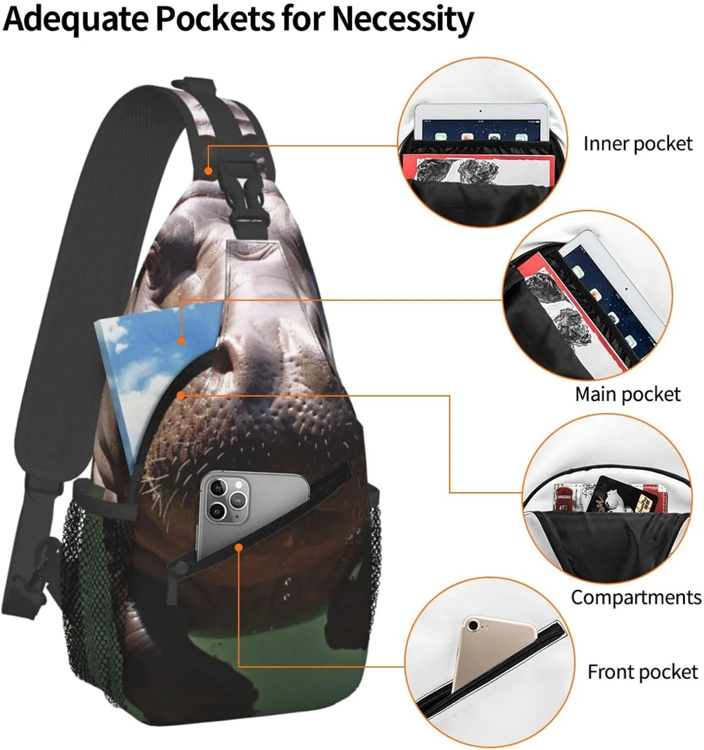 KHiry Sling Bag for Women Men Crossbody Bag Small Sling Backpack Polar Bears Northern Lights Chest Bag Hiking Daypack