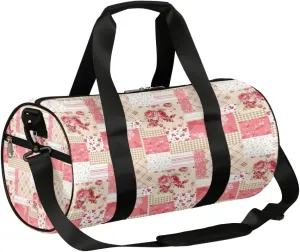Kids Duffle Bag Girls Boys Butterfly Plaid Red Roses Travel Dance Bag for Teen Cream Backdrop Sport Gym Bags Kids Duffle Bag Weekender Sleepover Bag for Practice Gymnastic Ballet