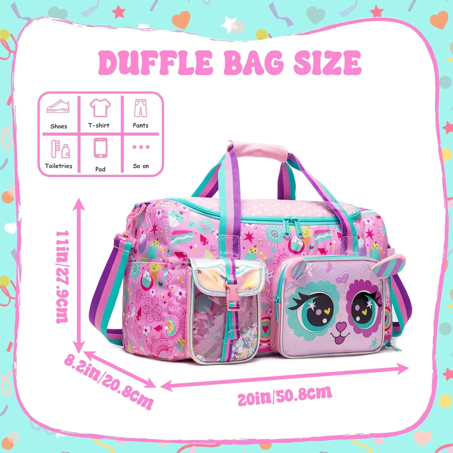 Kids Duffle Bag Girls Travel Bag for Kids Overnight Bag for Girls Dance Bag for Girls Weekender Bag Gym Bag with Shoe Compartment