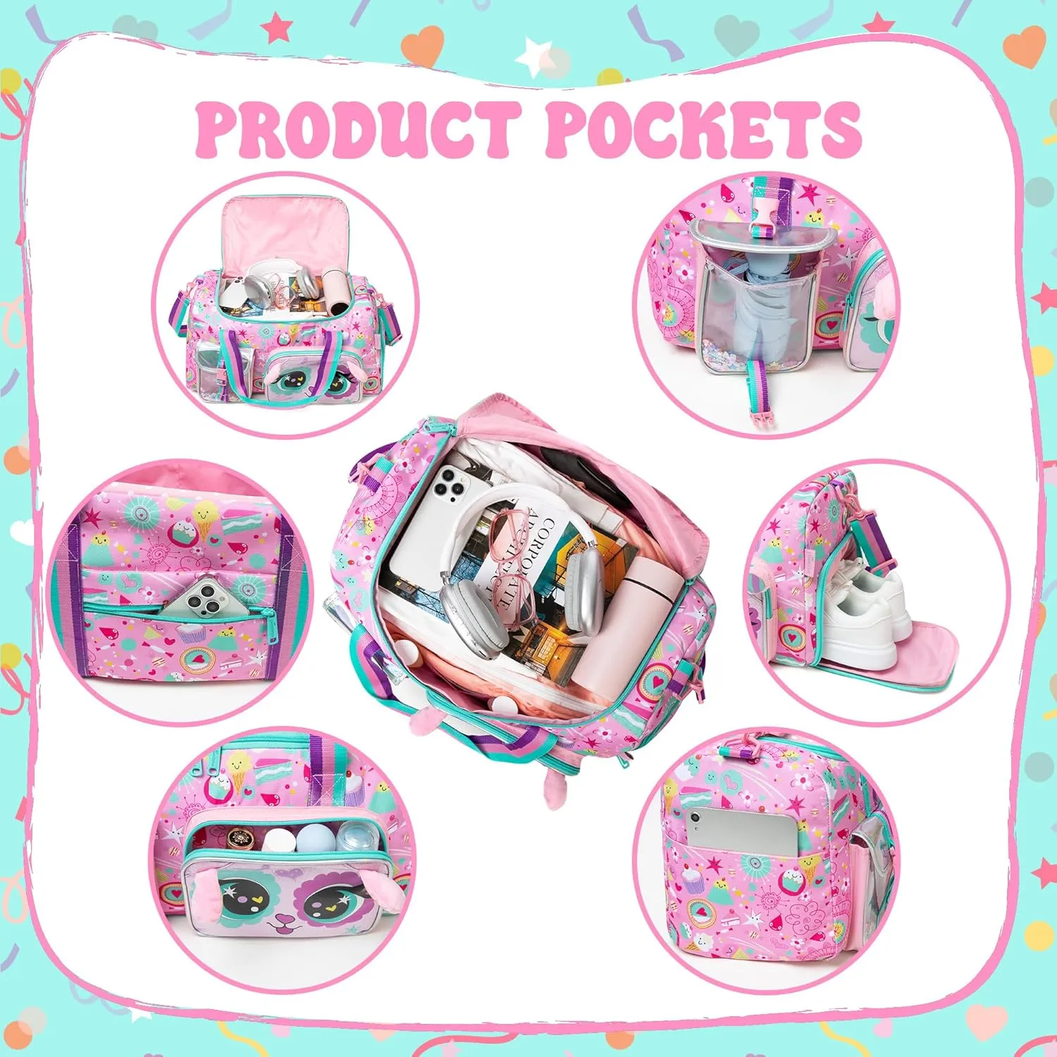 Kids Duffle Bag Girls Travel Bag for Kids Overnight Bag for Girls Dance Bag for Girls Weekender Bag Gym Bag with Shoe Compartment