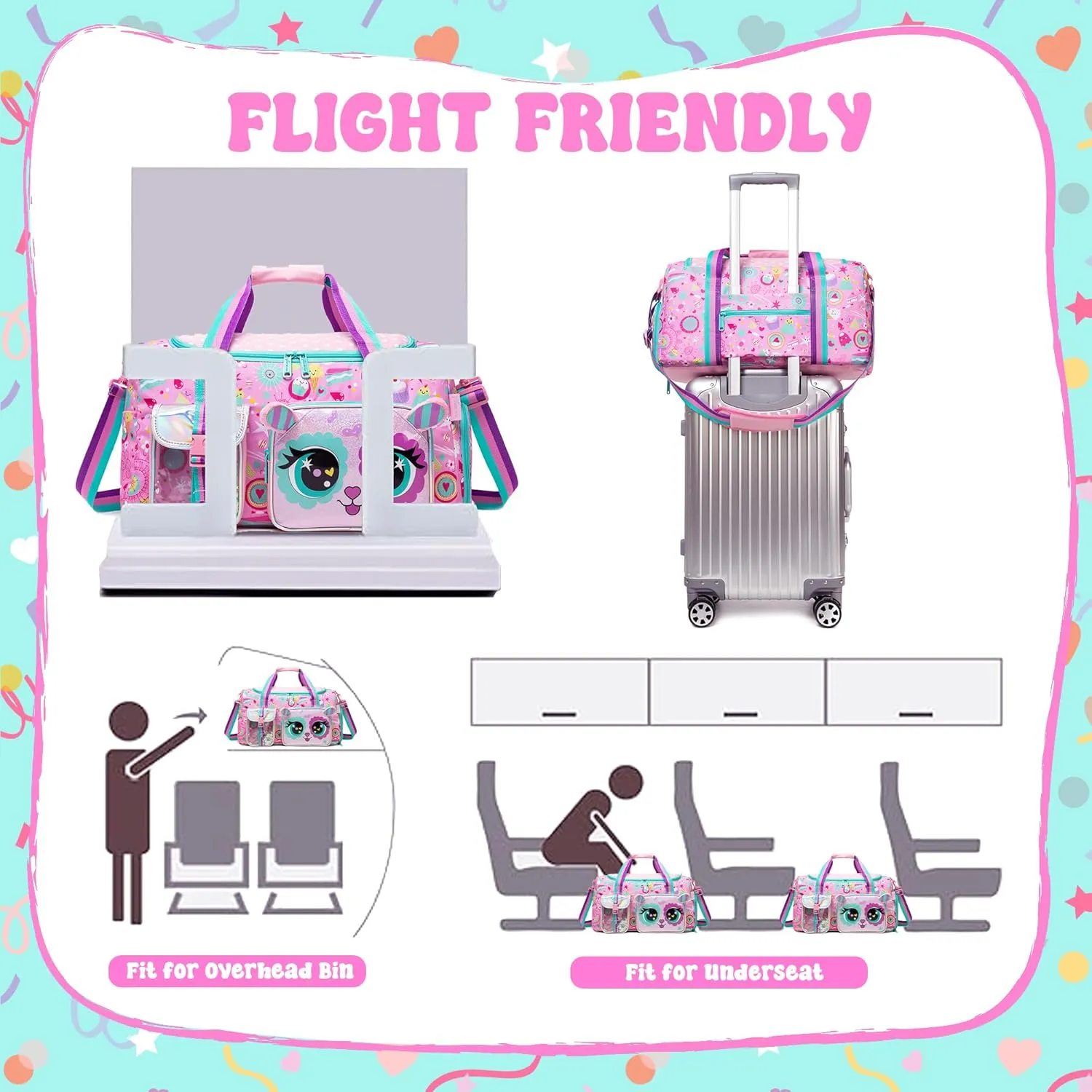 Kids Duffle Bag Girls Travel Bag for Kids Overnight Bag for Girls Dance Bag for Girls Weekender Bag Gym Bag with Shoe Compartment