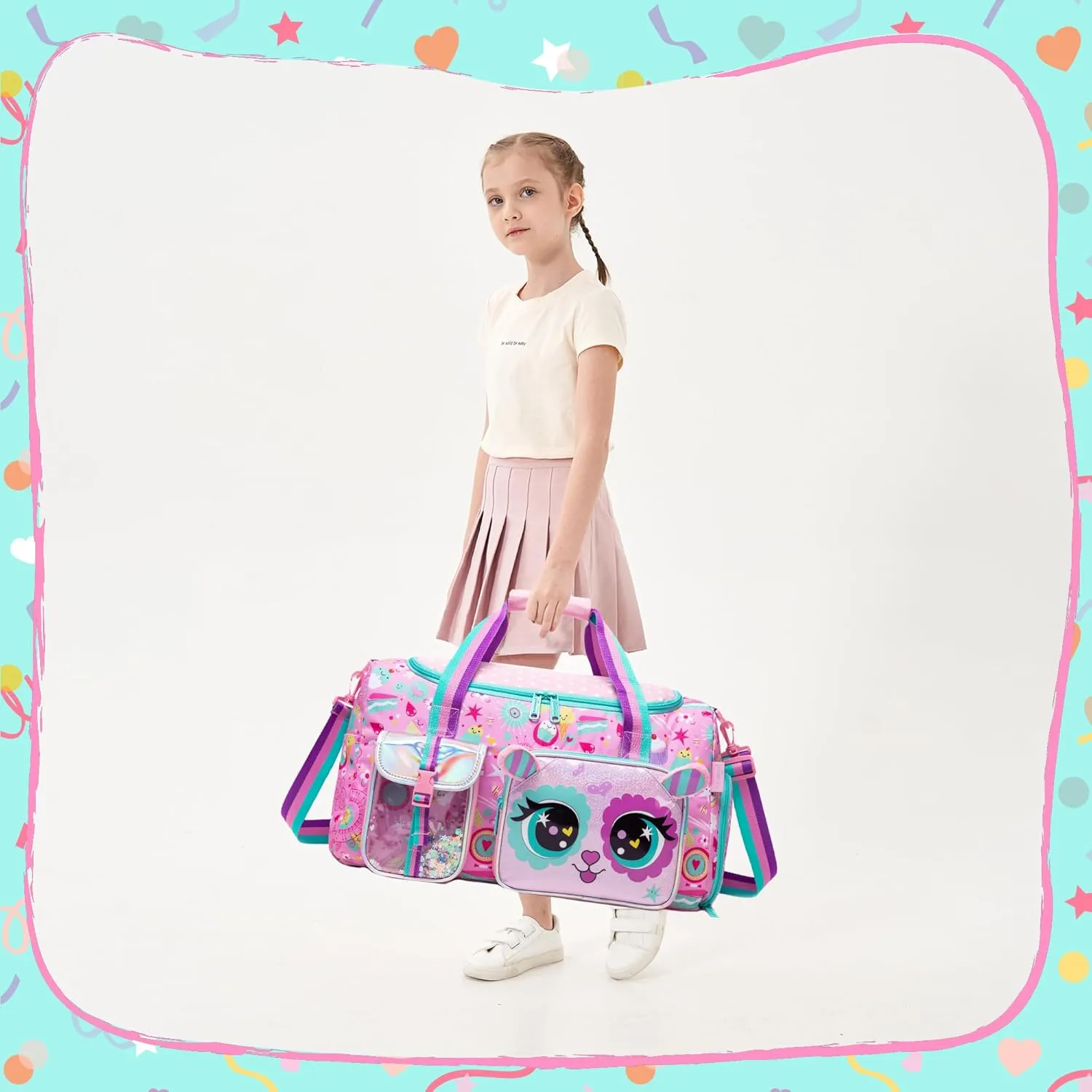 Kids Duffle Bag Girls Travel Bag for Kids Overnight Bag for Girls Dance Bag for Girls Weekender Bag Gym Bag with Shoe Compartment