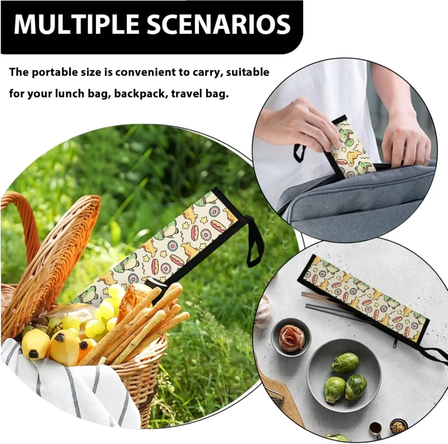 Kids Lunch Bag Dinosaur Pattern Small Crossbody Lunch Tote for Girls with Adjustable Strap Tableware Box for Fork Spoon 2 Pack Lunch Tote Bag for School Walking