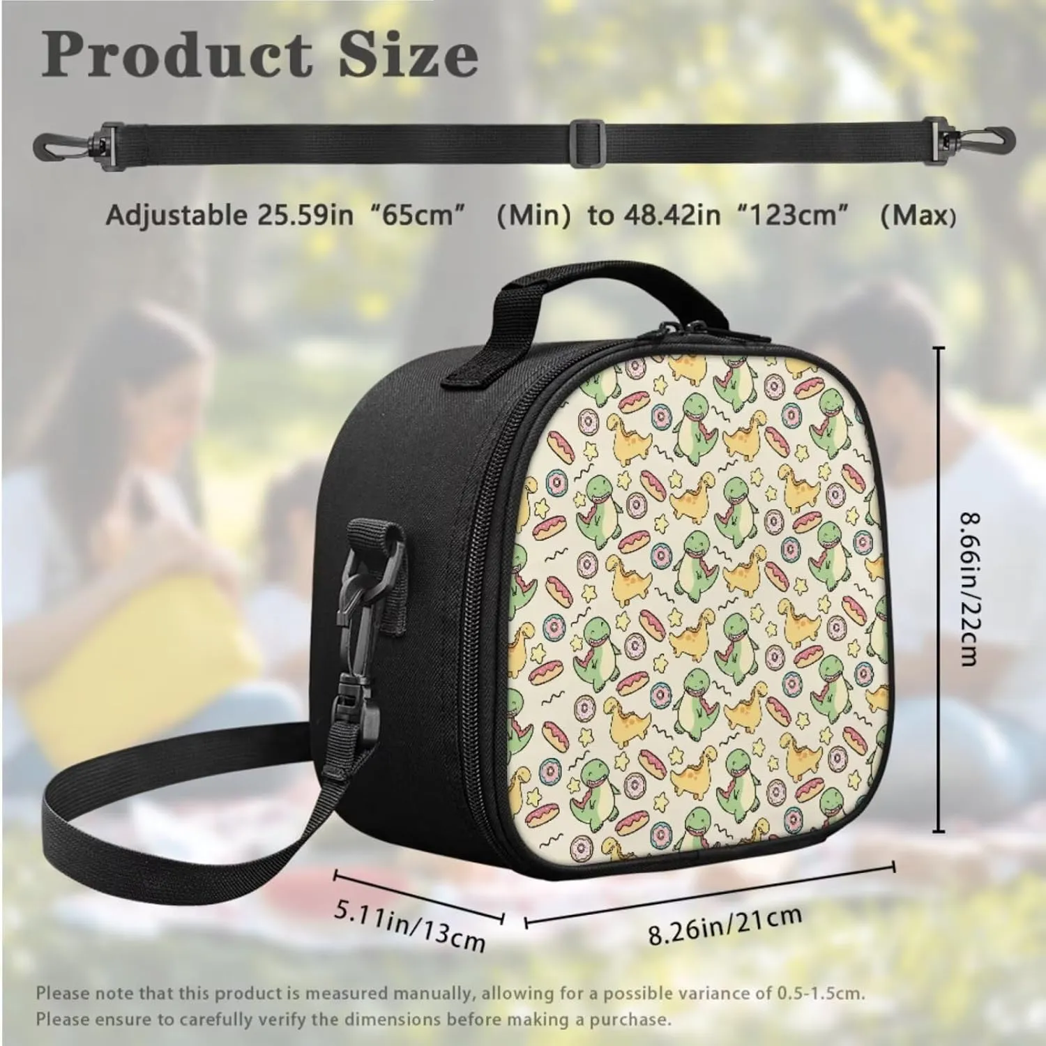 Kids Lunch Bag Dinosaur Pattern Small Crossbody Lunch Tote for Girls with Adjustable Strap Tableware Box for Fork Spoon 2 Pack Lunch Tote Bag for School Walking