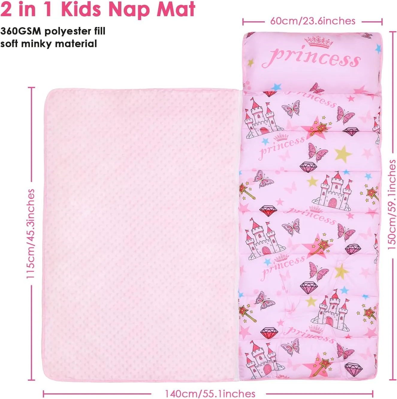 Kids Sleeping Bag Nap Mat with Removable Pillow and Blanket,Extra Thick Large 2 in 1 Slumber Bags for Boys Girls,Toddler Nap Mat for Preschool Daycare Travel Camping