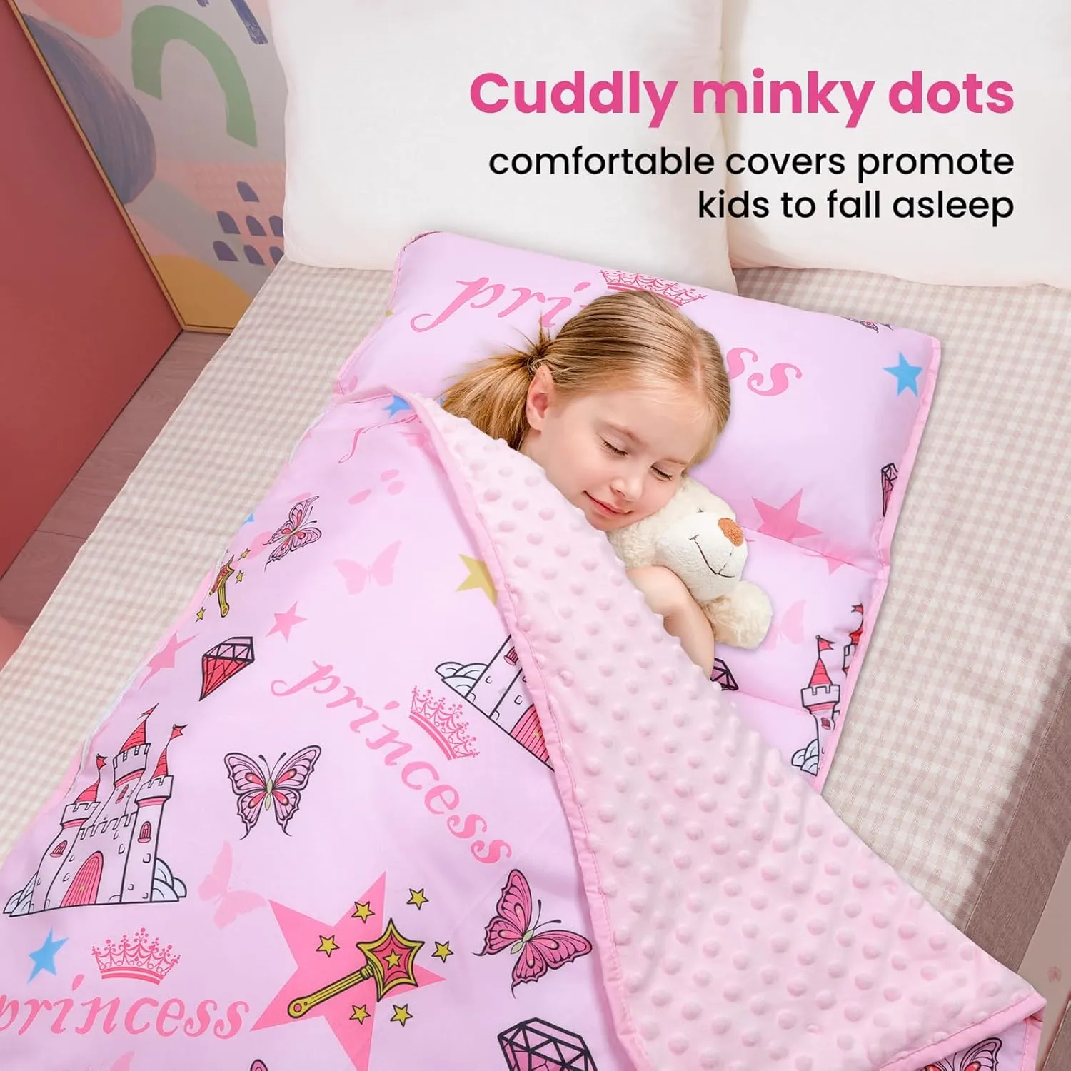 Kids Sleeping Bag Nap Mat with Removable Pillow and Blanket,Extra Thick Large 2 in 1 Slumber Bags for Boys Girls,Toddler Nap Mat for Preschool Daycare Travel Camping