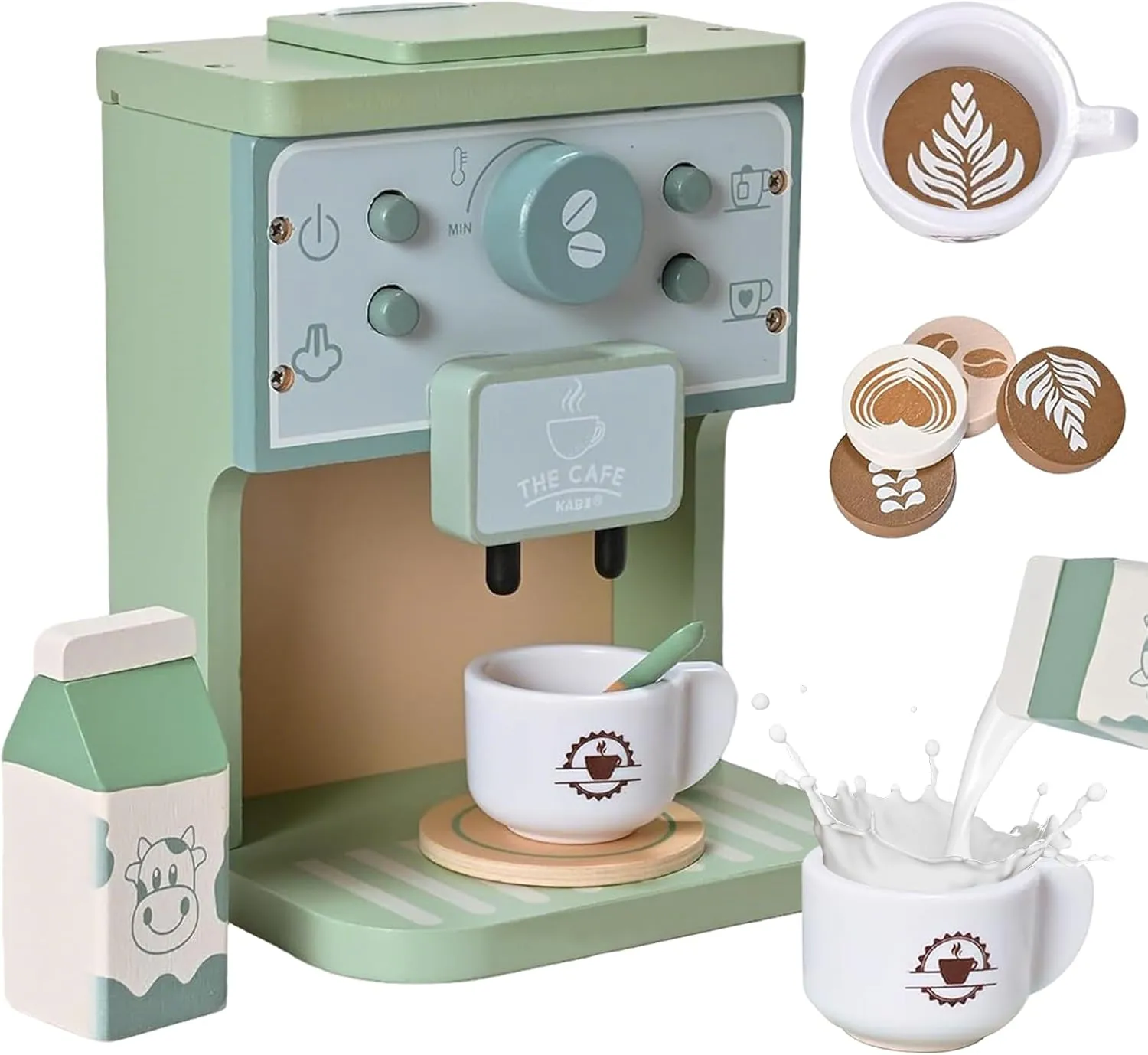 Kids Wooden Coffee Maker Toy Montessori Pretend Play Food Kitchen Accessories,Play Coffee Maker Set for Kids,Espresso Machine Playset Montessori Kitchen Toy for 3 4 5 Year Old Girls&Boys(14 Pcs)