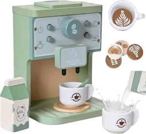 Kids Wooden Coffee Maker Toy Montessori Pretend Play Food Kitchen Accessories,Play Coffee Maker Set for Kids,Espresso Machine Playset Montessori Kitchen Toy for 3 4 5 Year Old Girls&Boys(14 Pcs)