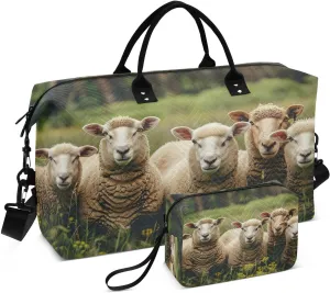 Kigai Cute Flock Of Sheep Foldable Travel Duffel Bags,Sports Duffel Bags for Men Women,Weekender Overnight Bag Gym Tote Bag with Toiletry Bag