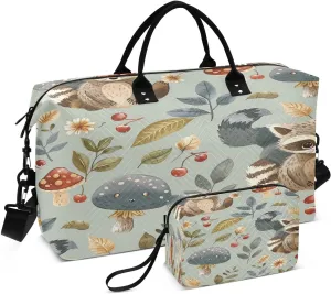 Kigai Cute Raccoon Foldable Travel Duffel Bags,Sports Duffel Bags for Men Women,Weekender Overnight Bag Gym Tote Bag with Toiletry Bag
